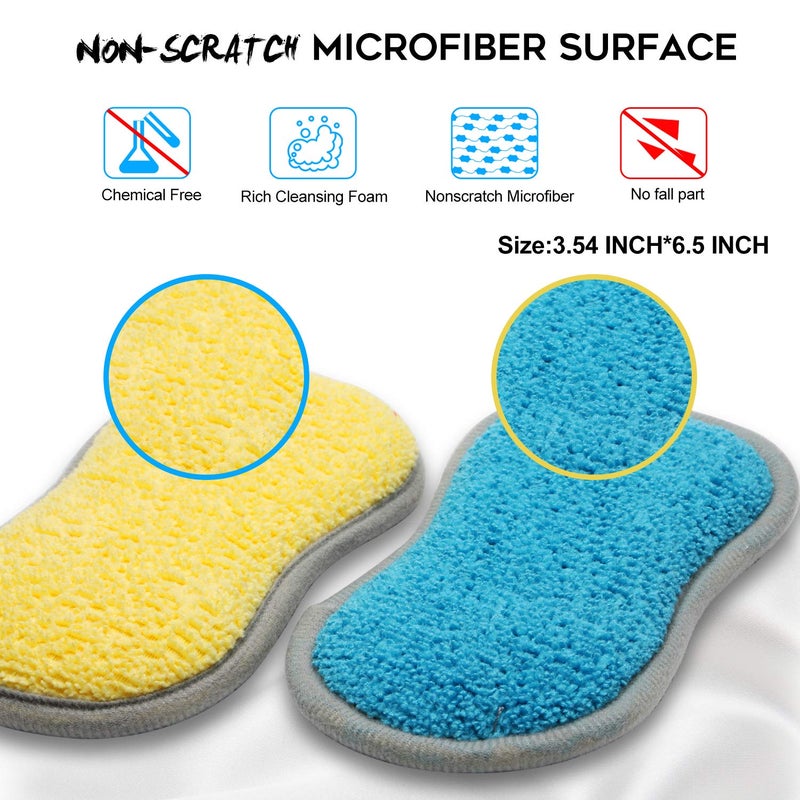 PANYEE Dual Sided Multi-Purpose Sponges Kitchen,Non Scratch Dish Sponge for Washing Dishes Cleaning Kitchenï¼ŒRough Scrubbers for Non-Stick Cookware, Soft Microfiber Scrub for Dishes(Yellow,6Pack) - Image 4