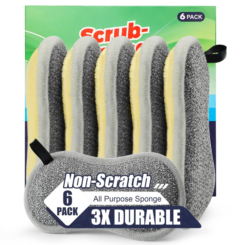 PANYEE Dual Sided Multi-Purpose Sponges Kitchen,Non Scratch Dish Sponge for Washing Dishes Cleaning Kitchenï¼ŒRough Scrubbers for Non-Stick Cookware, Soft Microfiber Scrub for Dishes(Yellow,6Pack) - Image 1