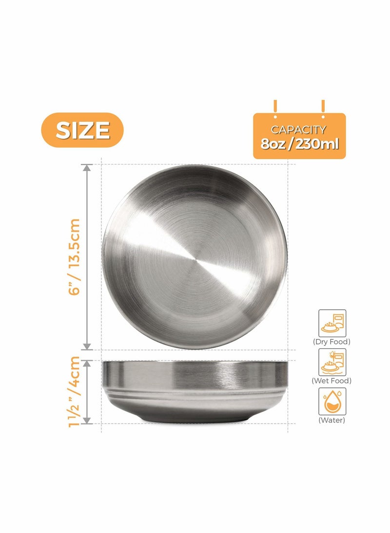 2 Pcs Food Grade 304 Stainless Steel Cat Bowls, Shallow and Wide Metal Cat Food and Water Feeder Set, Durable Pet Feeding Dishes for Cat, Kitten, Puppy, Whisker Stress Free, Dishwasher Safe - Image 2