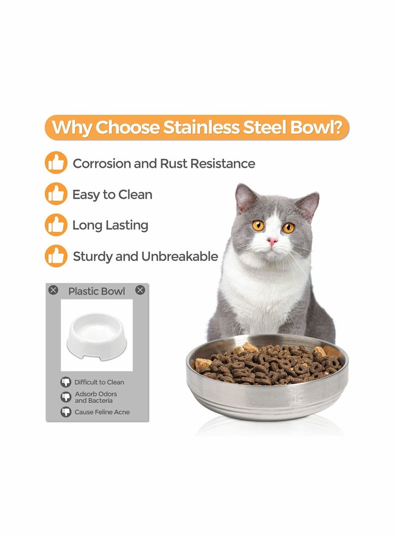 2 Pcs Food Grade 304 Stainless Steel Cat Bowls, Shallow and Wide Metal Cat Food and Water Feeder Set, Durable Pet Feeding Dishes for Cat, Kitten, Puppy, Whisker Stress Free, Dishwasher Safe - Image 3