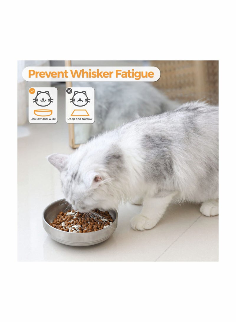 2 Pcs Food Grade 304 Stainless Steel Cat Bowls, Shallow and Wide Metal Cat Food and Water Feeder Set, Durable Pet Feeding Dishes for Cat, Kitten, Puppy, Whisker Stress Free, Dishwasher Safe - Image 4