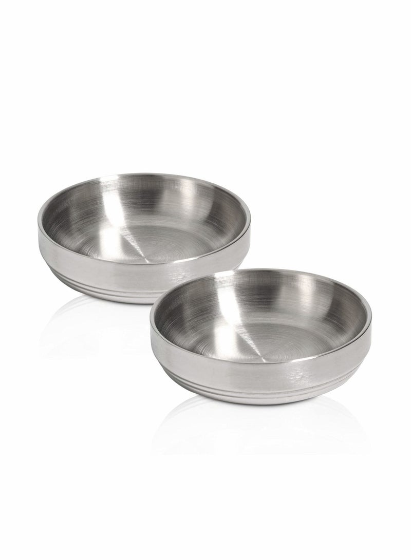 2 Pcs Food Grade 304 Stainless Steel Cat Bowls, Shallow and Wide Metal Cat Food and Water Feeder Set, Durable Pet Feeding Dishes for Cat, Kitten, Puppy, Whisker Stress Free, Dishwasher Safe - Image 1