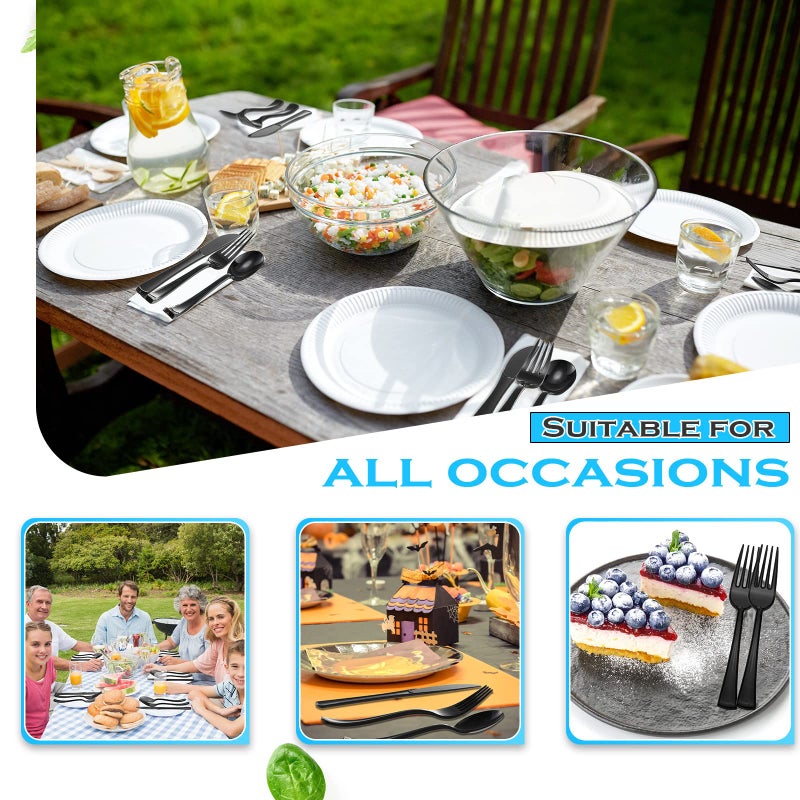 Minatee 150 Pieces Disposable Cutlery Set Plastic Silverware Heavy Duty Utensil Sets 50 Forks 50 Knives 50 Spoons for Home Office School Party Picnics Restaurant Outdoor Events or Every Day Use (Black)  - Image 5