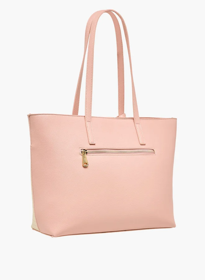 MISSY Women's Monogram Print Tote Bag with Zip Closure and Double Handle
