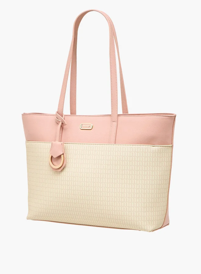 MISSY Women's Monogram Print Tote Bag with Zip Closure and Double Handle