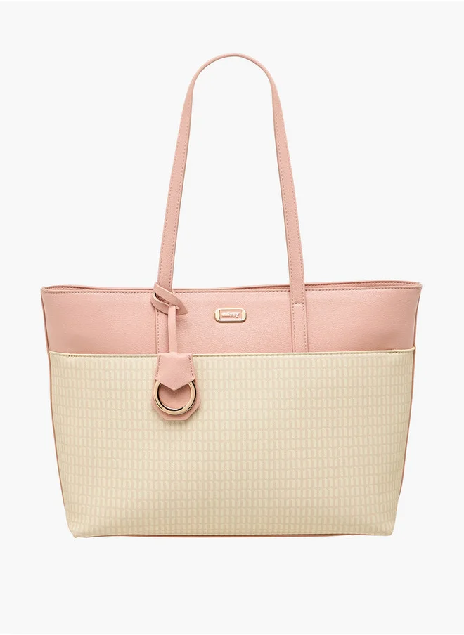 ميسي Women's Monogram Print Tote Bag with Zip Closure and Double Handle