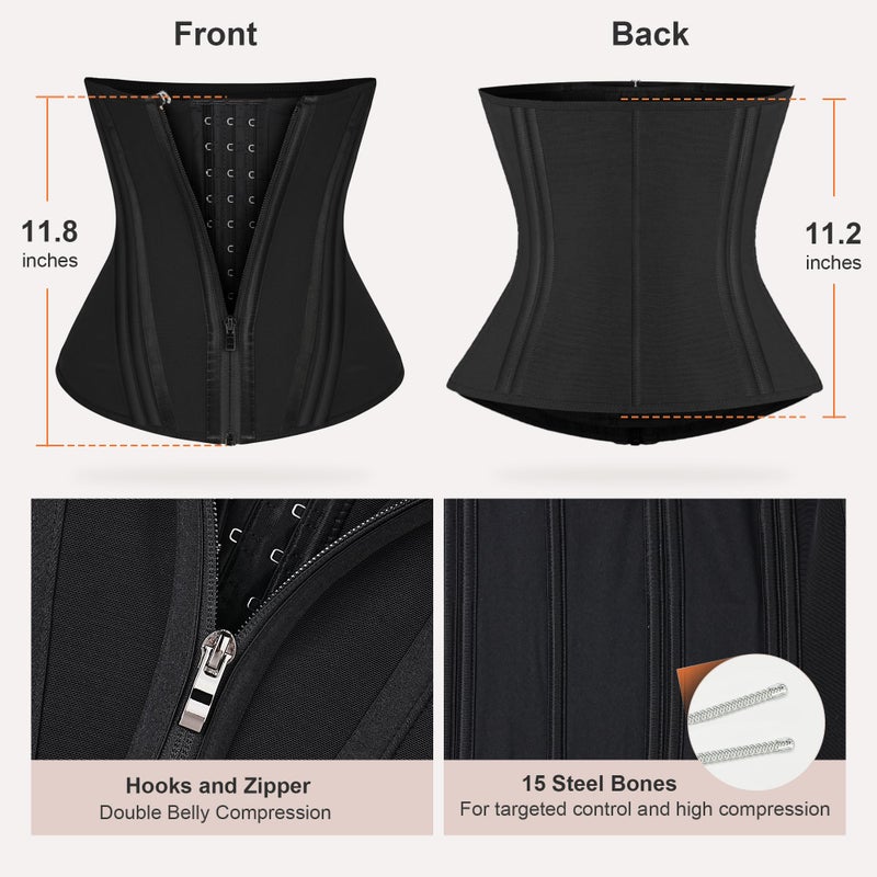 SHAPERX Waist Trainer for Women Underbust Corset Shapewear Tummy Control Workout Waist Cincher Body Shaper Zipper and Hooks, SZ7310-Black-2XL - Image 3