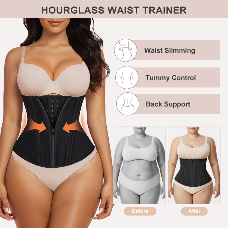 SHAPERX Waist Trainer for Women Underbust Corset Shapewear Tummy Control Workout Waist Cincher Body Shaper Zipper and Hooks, SZ7310-Black-2XL - Image 5
