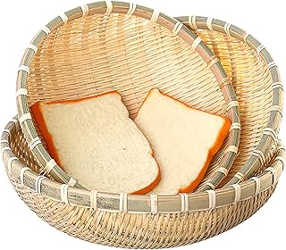 Cedilis 3 Pack Bamboo Basket Tray, Wicker Bread Basket, 100% Natural Handmade Woven Fruit Basket, U Shape Holder Flat - Image 1