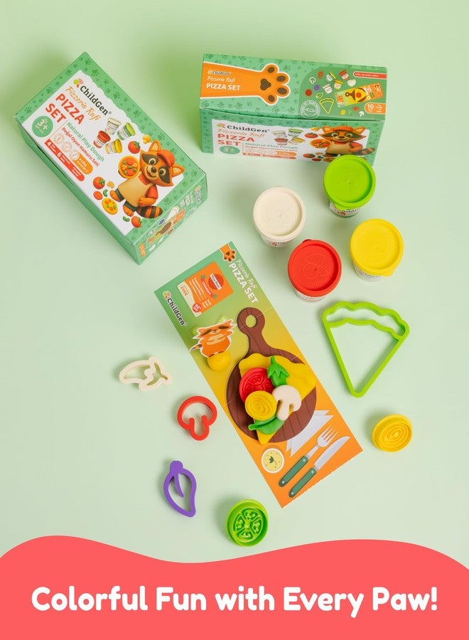 ChildGen Paw Pals Play Dough Set - Natural Non-Toxic Sensory Dough for Kids, 4 Colours with 5 Moulds & Themed Play Card, Safe Creative Toy for Toddlers (Pizza Set) - Image 4