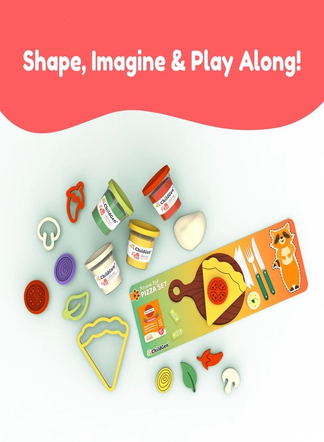 ChildGen Paw Pals Play Dough Set - Natural Non-Toxic Sensory Dough for Kids, 4 Colours with 5 Moulds & Themed Play Card, Safe Creative Toy for Toddlers (Pizza Set) - Image 3