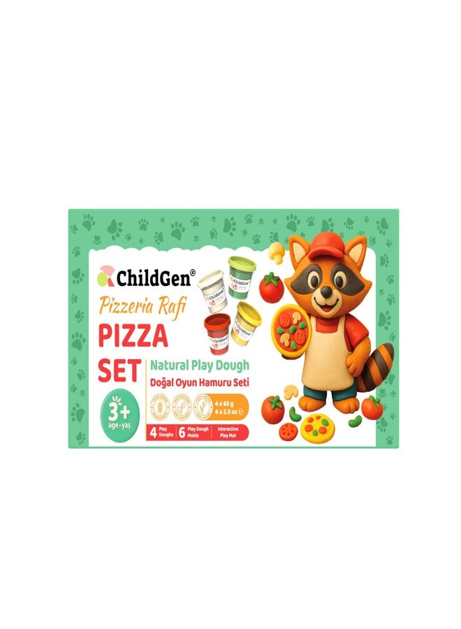 ChildGen Paw Pals Play Dough Set - Natural Non-Toxic Sensory Dough for Kids, 4 Colours with 5 Moulds & Themed Play Card, Safe Creative Toy for Toddlers (Pizza Set) - Image 1
