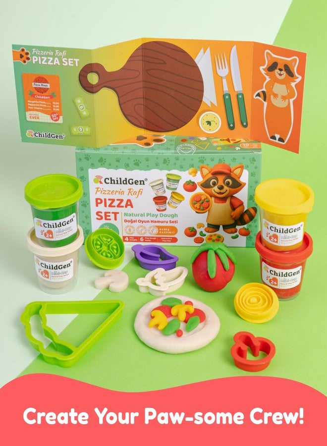 ChildGen Paw Pals Play Dough Set - Natural Non-Toxic Sensory Dough for Kids, 4 Colours with 5 Moulds & Themed Play Card, Safe Creative Toy for Toddlers (Pizza Set) - Image 5