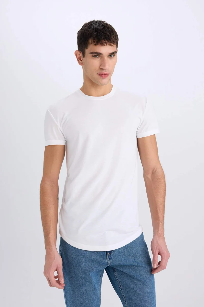 ديفاكتو Long Muscle Fit Crew Neck Basic T-Shirt
