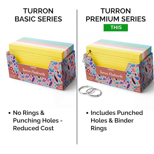 Turron Premium Blank Index Flash Cards | Punched with Binder Rings for Study, Notes & Revision (150, Multicolor, 3 x 5 Inch, 2-Side Ruled) - Image 2