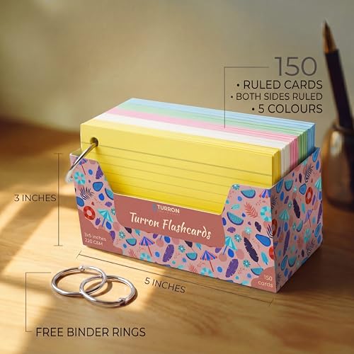 Turron Premium Blank Index Flash Cards | Punched with Binder Rings for Study, Notes & Revision (150, Multicolor, 3 x 5 Inch, 2-Side Ruled) - Image 3