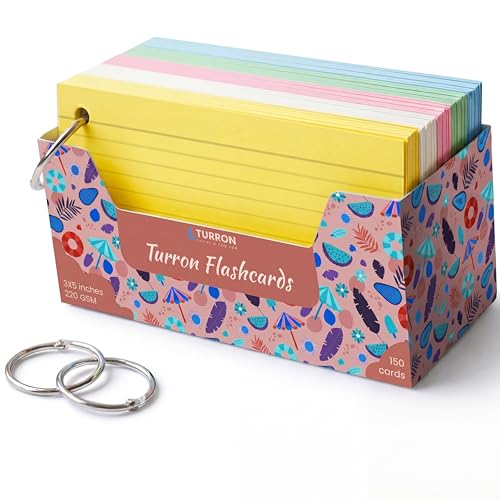 Turron Premium Blank Index Flash Cards | Punched with Binder Rings for Study, Notes & Revision (150, Multicolor, 3 x 5 Inch, 2-Side Ruled) - Image 1