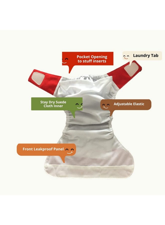 KaWaii Baby KaWaii Baby One Size HD3 Cloth Diapers, Reusable Adjustable Gender Neutral Easy Hook & Loop 8-36 lbs, Set of 6 Diapers with 6 Super Absorbent Stay-Dry Diaper Inserts - Image 3