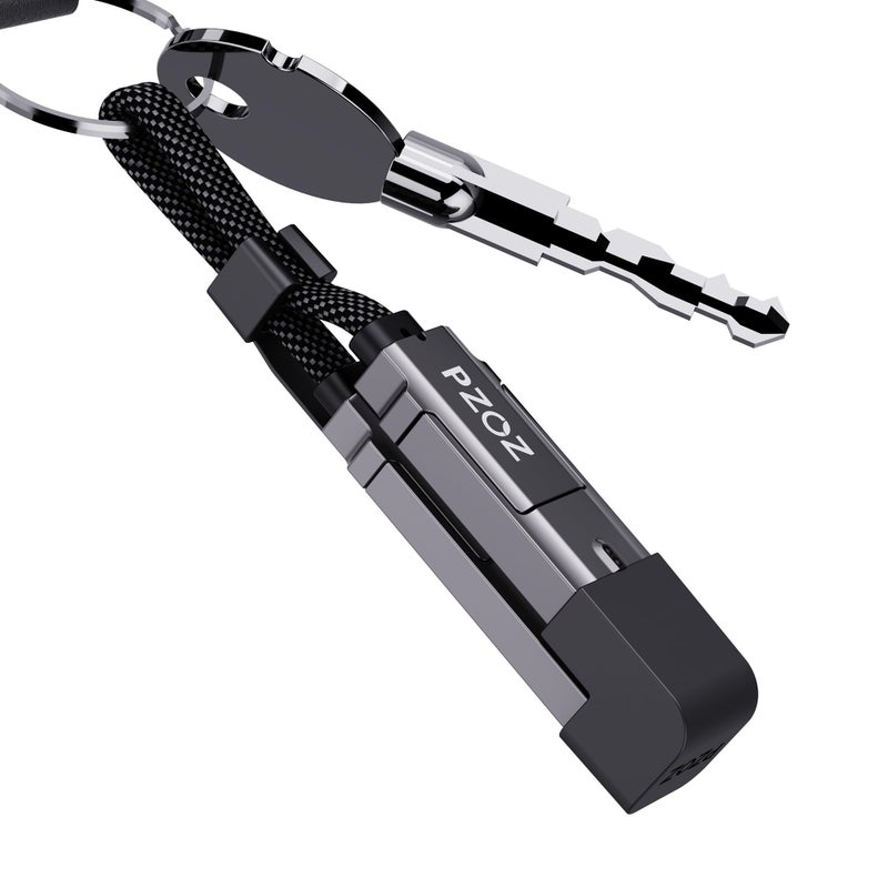 Pzoz كابل شحن متعدد pzoz مع حلقة مفاتيح وكابل شحن مع شاشة LED، مجموعة شحن سريعة 4 في 1 USB C مدمجة Lightning/Type C/USB A/USBC لجهاز iPhone و iPad و MacBook و AirPods و Samsung و Google (60W، 7.3 بوصة) - Image 1