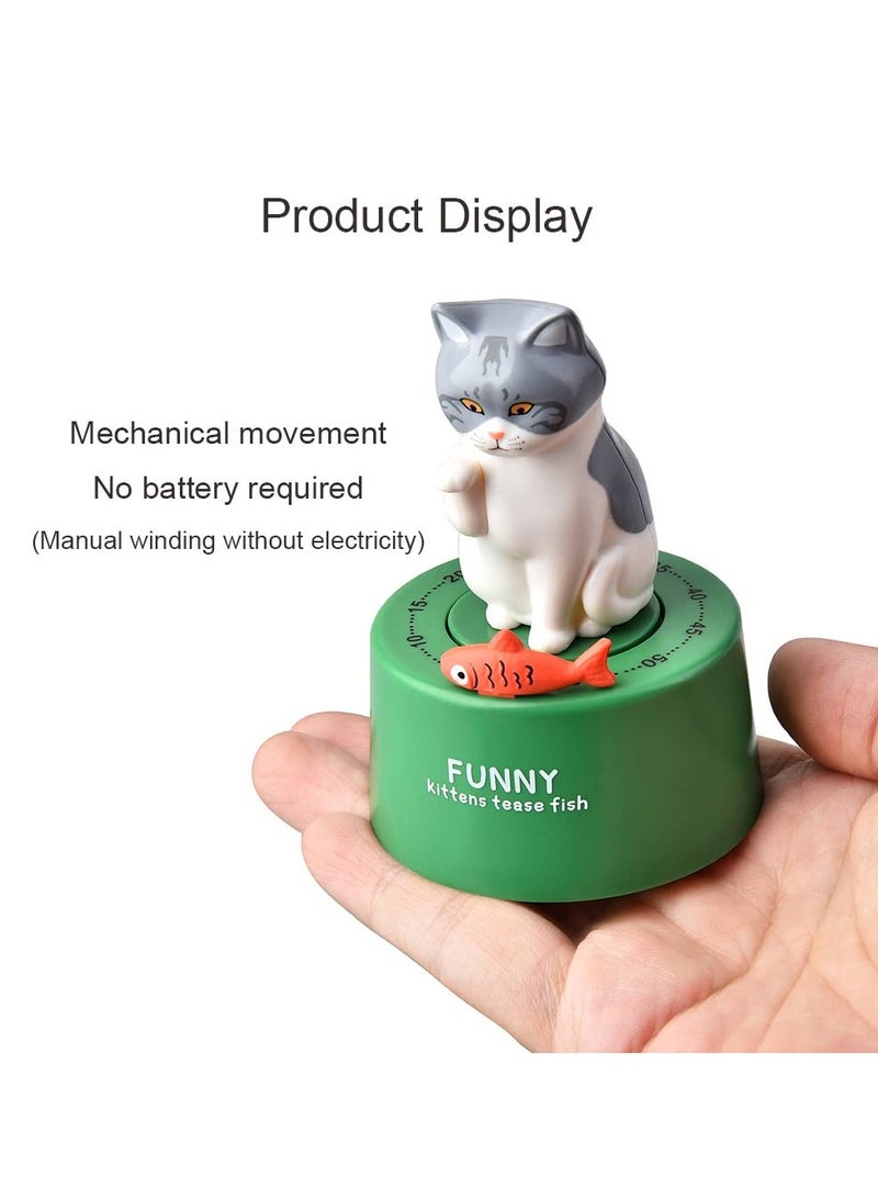 , Cartoon Mechanical Kitchen Timer, 60-Minute Wind Up Dial 360° Rotating, Cat Shape Timer for Cooking Reading or Sport - Image 3