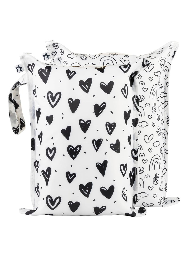 Tiny Twinkle Tiny Twinkle Mess-proof Wet Bags 2 Pack Waterproof and Washable Bag for Travel storage, Stroller, Daycare, Baby Diapers, Yoga, Beach, Pool, Wet Toddler Swimsuits (Black,White)  - Image 1