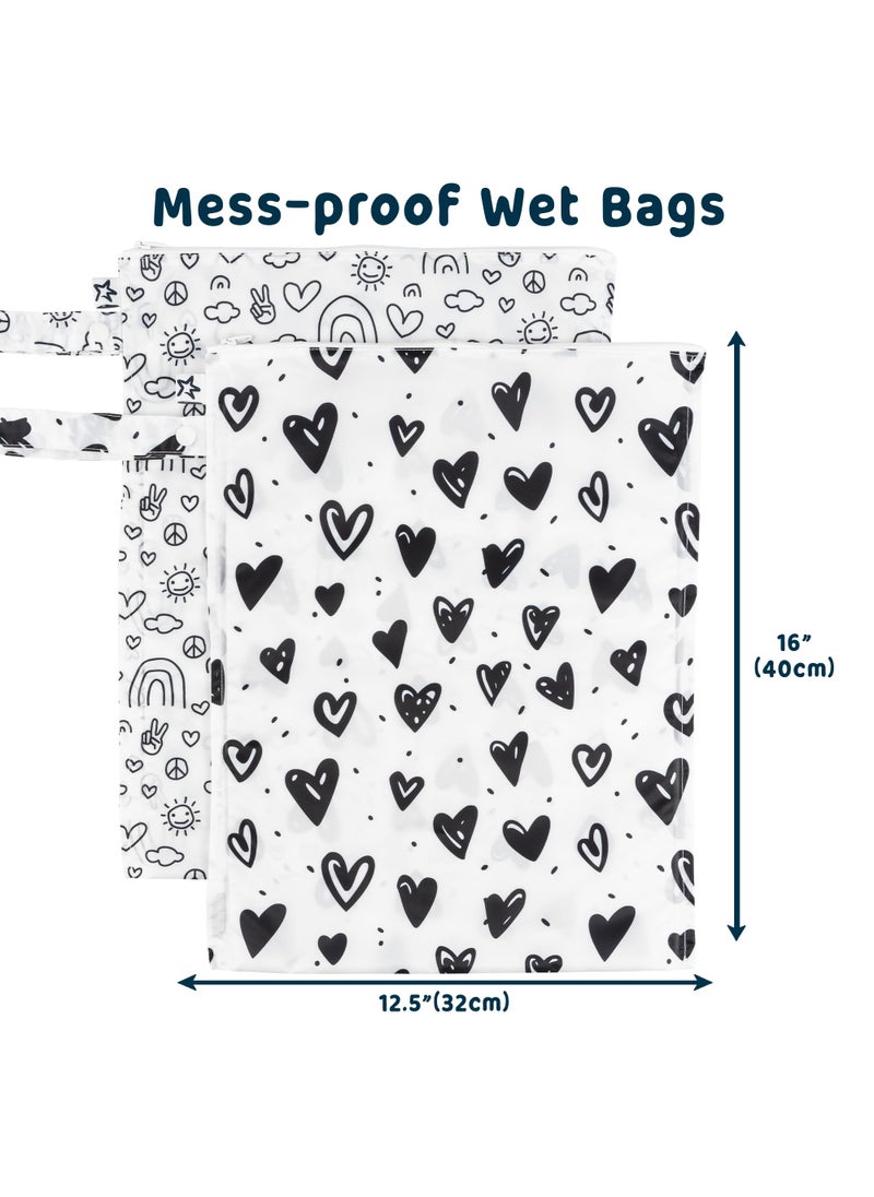 Tiny Twinkle Tiny Twinkle Mess-proof Wet Bags 2 Pack Waterproof and Washable Bag for Travel storage, Stroller, Daycare, Baby Diapers, Yoga, Beach, Pool, Wet Toddler Swimsuits (Black,White)  - Image 2