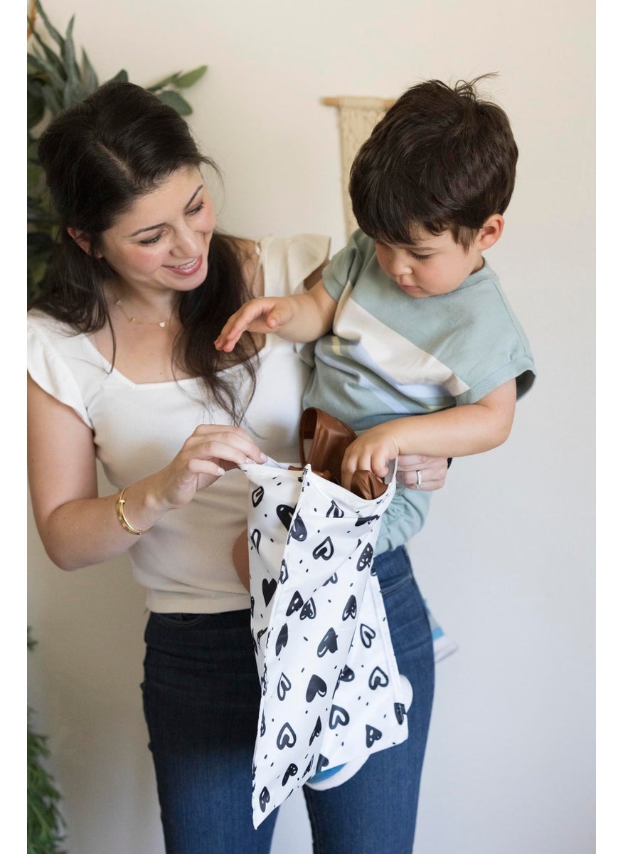 Tiny Twinkle Tiny Twinkle Mess-proof Wet Bags 2 Pack Waterproof and Washable Bag for Travel storage, Stroller, Daycare, Baby Diapers, Yoga, Beach, Pool, Wet Toddler Swimsuits (Black,White)  - Image 3