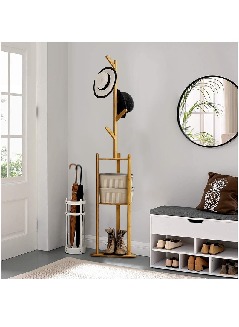 Hihonor - Free Standing Hanger Coat Rack Hat Rack Hat Tree Hallstand with 5 Hooks 2 Tier Storage Shelf Large Space for Hanging Clothes Hats Scarves Handbags Placing Books Plants in Office Home - Image 1