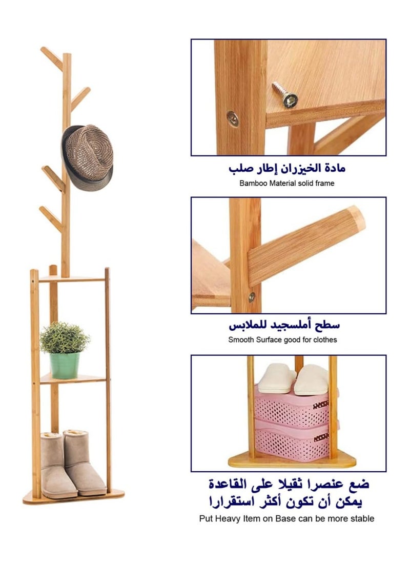Hihonor - Free Standing Hanger Coat Rack Hat Rack Hat Tree Hallstand with 5 Hooks 2 Tier Storage Shelf Large Space for Hanging Clothes Hats Scarves Handbags Placing Books Plants in Office Home - Image 1