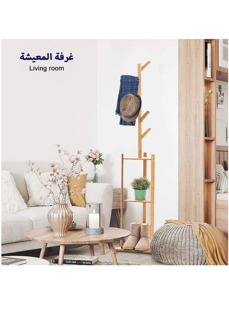 Hihonor - Free Standing Hanger Coat Rack Hat Rack Hat Tree Hallstand with 5 Hooks 2 Tier Storage Shelf Large Space for Hanging Clothes Hats Scarves Handbags Placing Books Plants in Office Home - Image 1