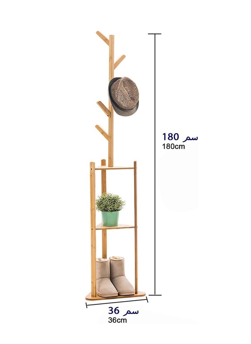 Hihonor - Free Standing Hanger Coat Rack Hat Rack Hat Tree Hallstand with 5 Hooks 2 Tier Storage Shelf Large Space for Hanging Clothes Hats Scarves Handbags Placing Books Plants in Office Home - Image 1
