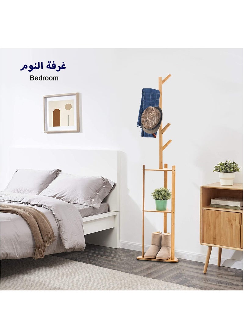 Hihonor - Free Standing Hanger Coat Rack Hat Rack Hat Tree Hallstand with 5 Hooks 2 Tier Storage Shelf Large Space for Hanging Clothes Hats Scarves Handbags Placing Books Plants in Office Home - Image 1