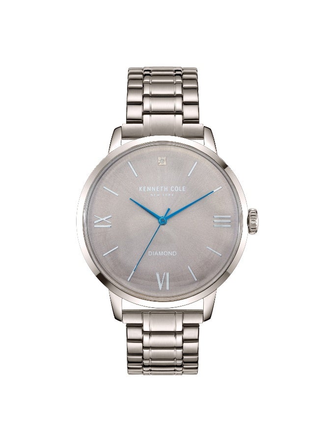 Kenneth Cole New York ساعة أنالوج للرجال بقرص رمادي من الفولاذ المقاوم للصدأ الدافئ الفضي - 42 مم - Image 1