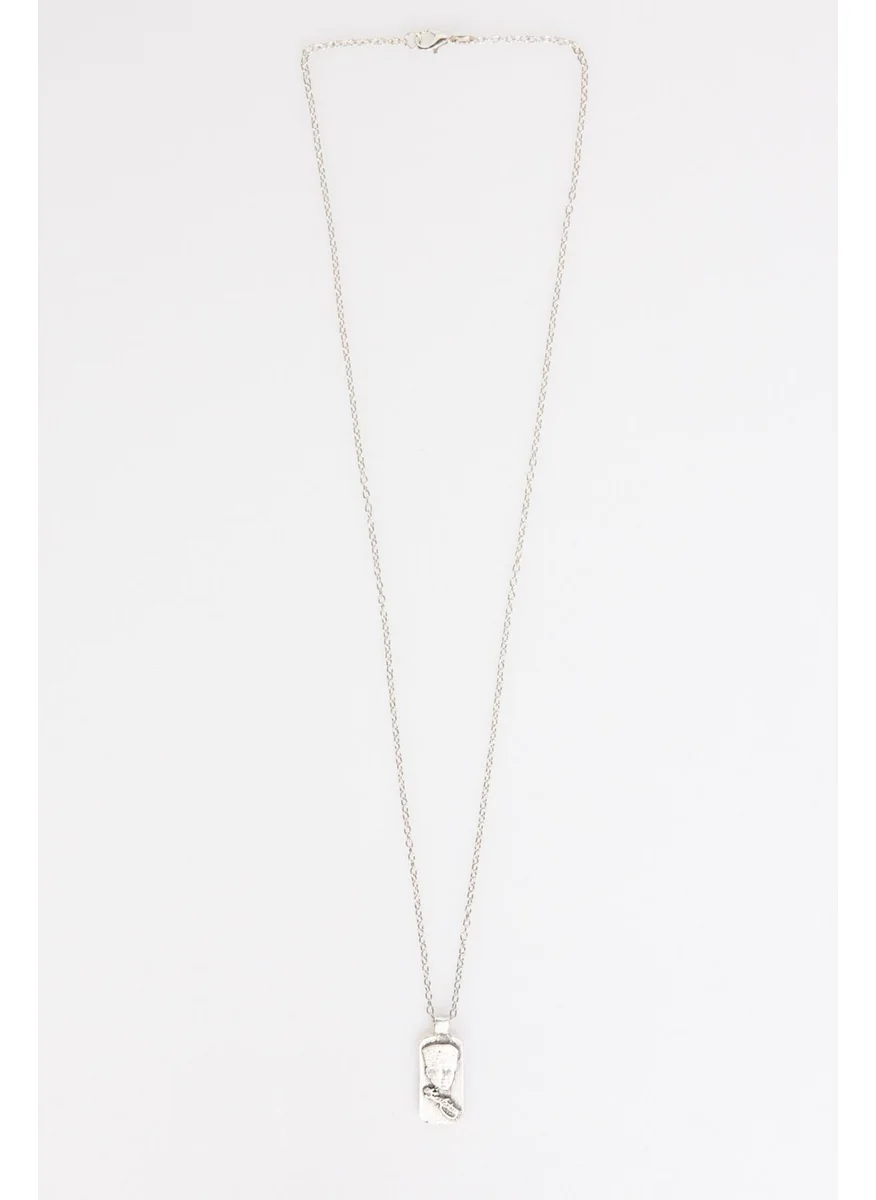 تودورس Men's Silver Color Ataturk Silhouette Necklace