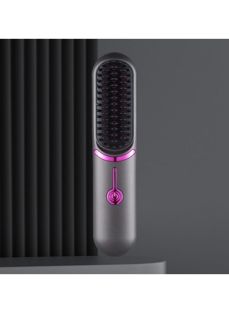 SYOSI Mini Cordless Hair Straightener Brush, Portable Mini Straightening Brush for Travel, USB Rechargeable, Anti-Scald, Gifts for Women, Lovers or Friends (Gray) - Image 1