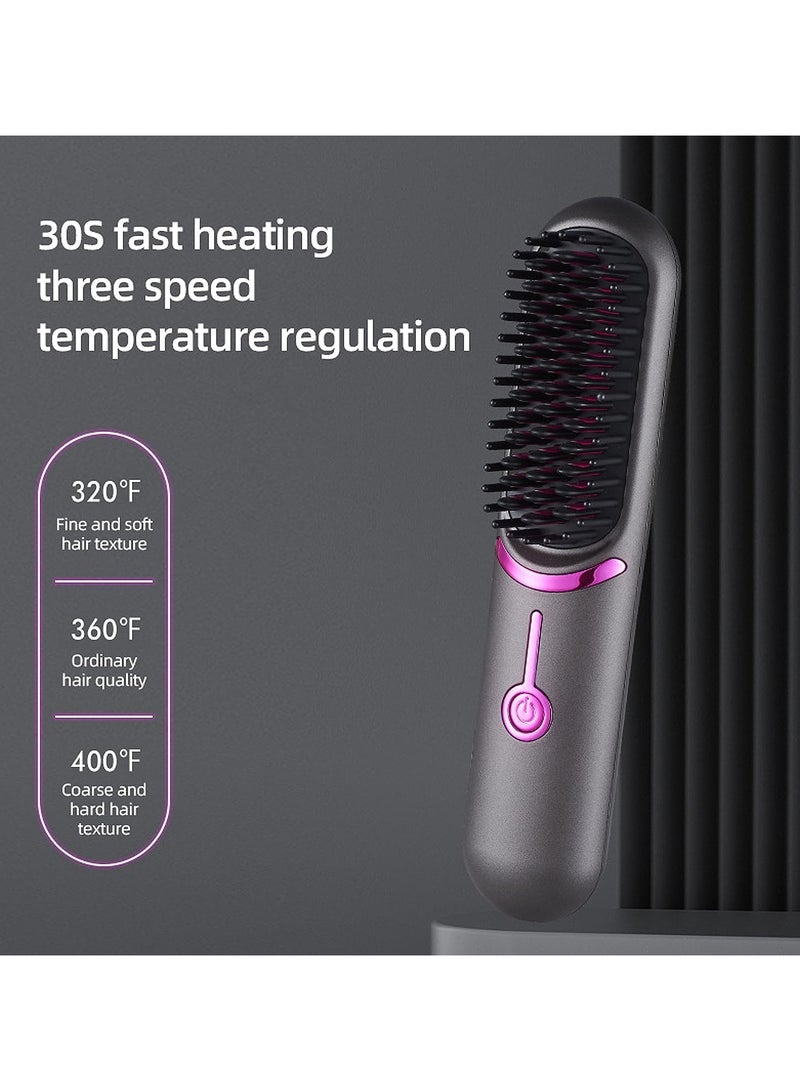 SYOSI Mini Cordless Hair Straightener Brush, Portable Mini Straightening Brush for Travel, USB Rechargeable, Anti-Scald, Gifts for Women, Lovers or Friends (Gray) - Image 4