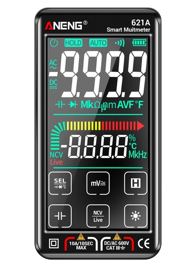 ANENG 621A Touch Screen Intelligent Digital Multimeter 9999 Counts Auto Range Rechargeable Portable NCV Universal Meter Voltmeter Ammeter Black - Image 1