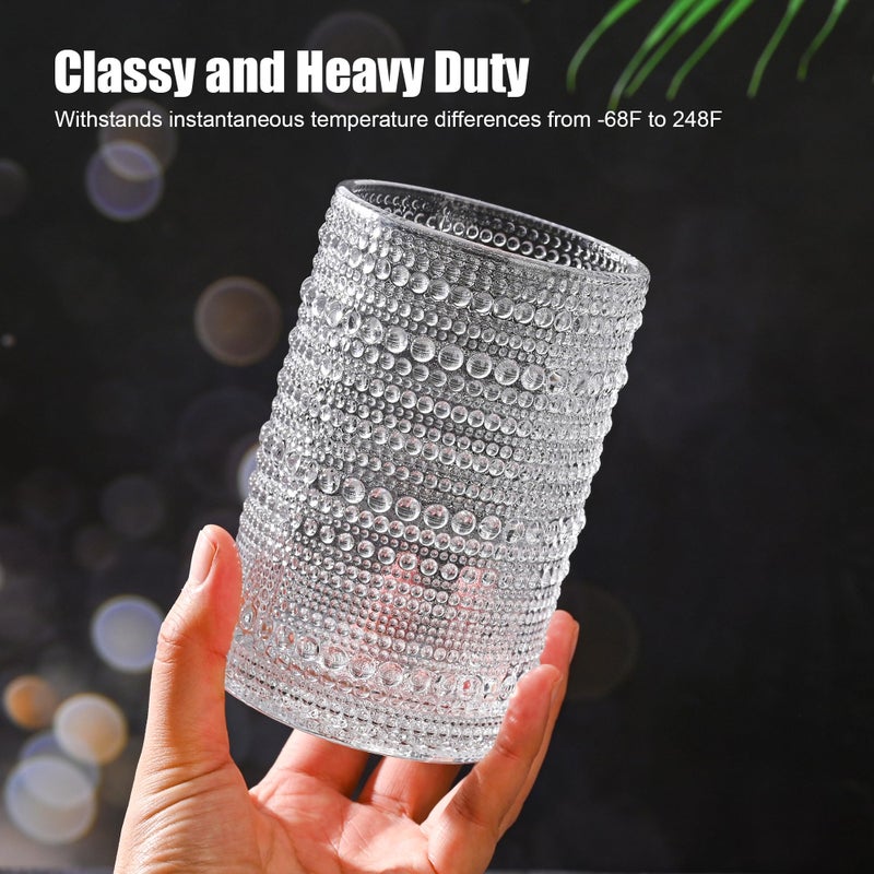 نظارات الشرب KMIGRUAN Hobnail مع القش 15oz مجموعة من الأواني الزجاجية العتيقة المكونة من 6 أكواب مياه عتيقة منقوشة نظارات Highball للكوكتيل والويسكي والبيرة والعصير - Image 2