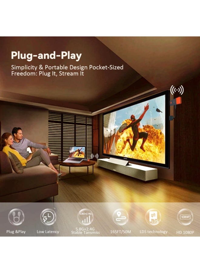 والالا جهاز إرسال واستقبال HDMI لاسلكي، بث غير متأخر. 165 قدمًا/50 مترًا، فك تشفير 4K إلى إخراج 1080 بكسل، توصيل وتشغيل ثنائي النطاق 2.4 جيجا + 5.8 جيجا هرتز HDMI لاسلكي، مناسب للكمبيوتر الشخصي/الكاميرا/جهاز العرض/STB/الشاشة. - Image 2