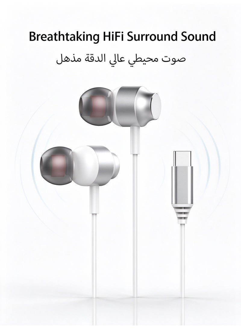 تمبو سماعات أذن سلكية بمنفذ يو إس بي سي، مزودة بميكروفون وتحكم في مستوى الصوت، سماعات ستيريو عالية الجودة متوافقة مع ايفون 15 / 15 برو / 15 برو ماكس / 15 بلس، آيباد برو وآيباد إير | Tempo - Image 5