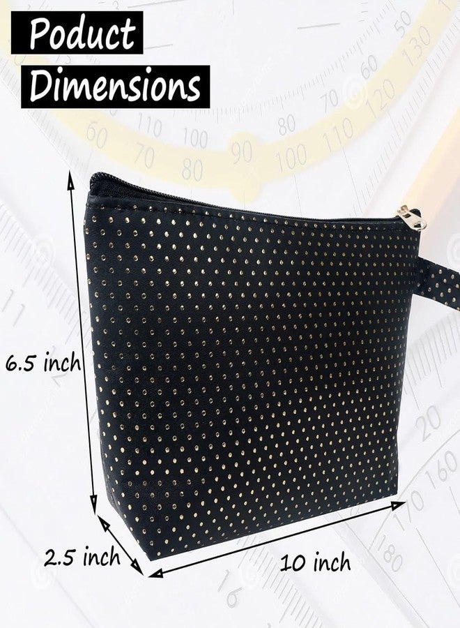 Cosmetic Pouch Black with White Polka Dots | Zippered Makeup Bag with Wrist Strap | Travel Toiletry Organizer for Women - Image 3