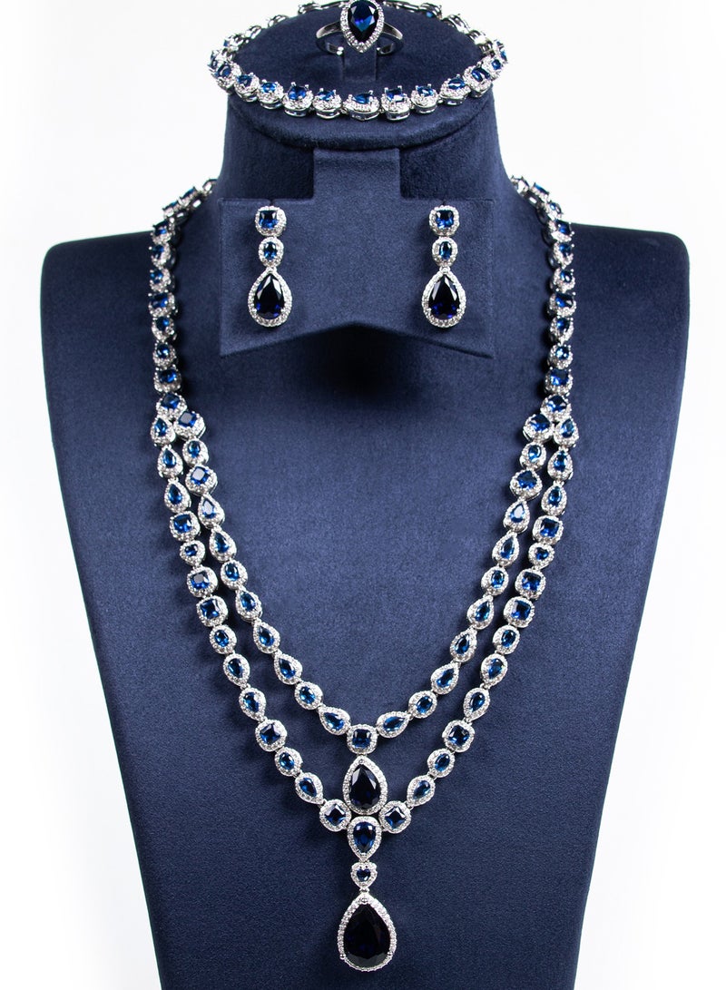 Mark Fairwhale Double layer Water Drop Bridal Necklace Simple, Exquisite, Elegant Multi layer Necklace Four Piece Set - Image 1