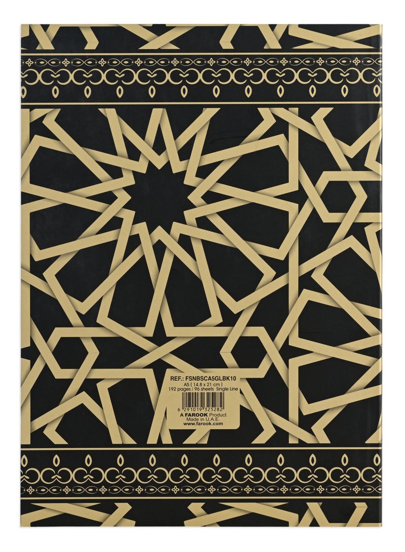 FIS FIS® Notebook Soft Cover, A5 Size(14.8x21cm), 2 Quire, 192 Pages, 96 Sheets, Single Line Ruling, Golden/Black, Packet of 5 Pieces, Design 10 - FSNBSCA5GLBK10  - Image 4