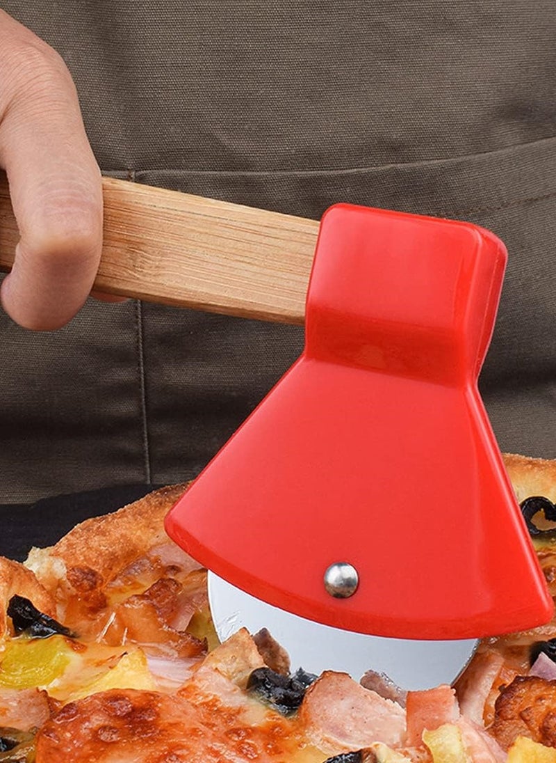 2 Pieces Wooden Handle Axe Pizza Cutter Stainless Steel Pizza Wheel Kitchen Helper  - Image 3
