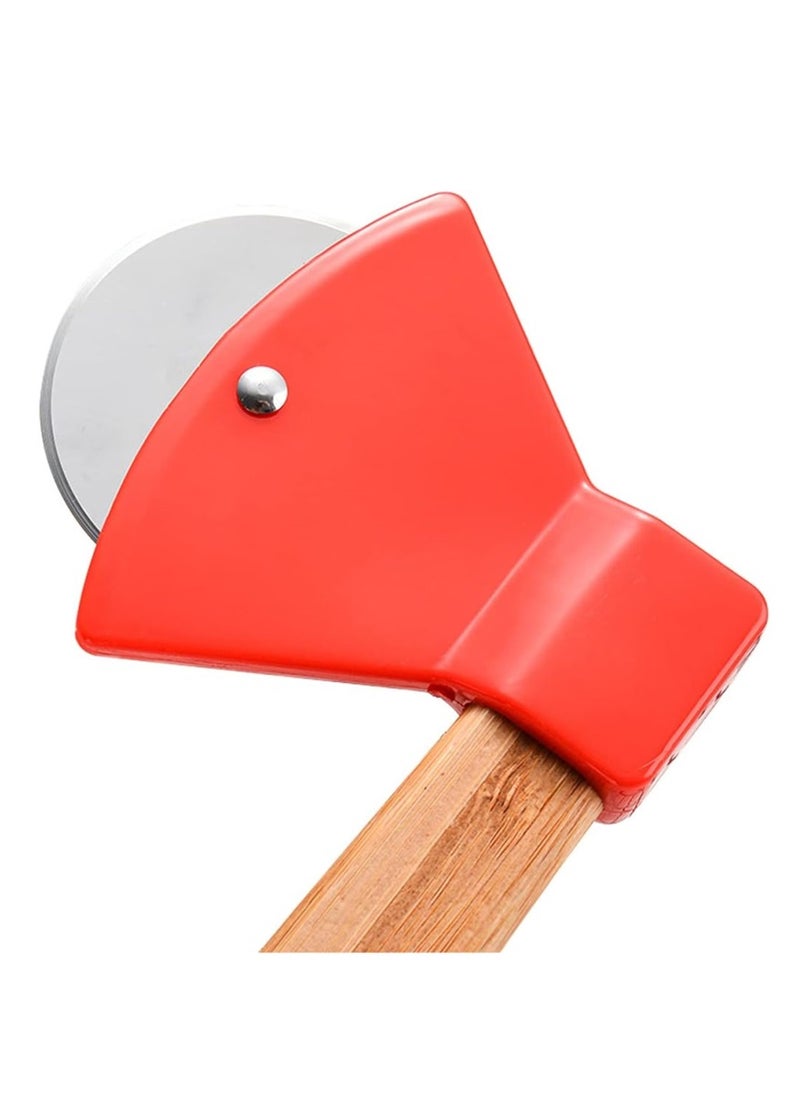 2 Pieces Wooden Handle Axe Pizza Cutter Stainless Steel Pizza Wheel Kitchen Helper  - Image 2