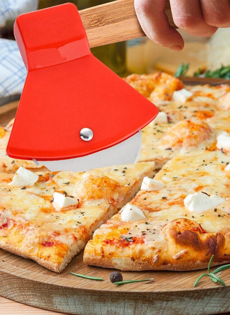 2 Pieces Wooden Handle Axe Pizza Cutter Stainless Steel Pizza Wheel Kitchen Helper  - Image 5