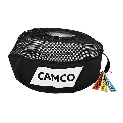 Camco Camper  RV Equipment Storage Bag  Features Lined Interior wBreathable Mesh Top  Barrel Lock Clasp  Includes 3 ID Tags for RV Storage and Organization  16 in Diameter x 10 Deep 53097