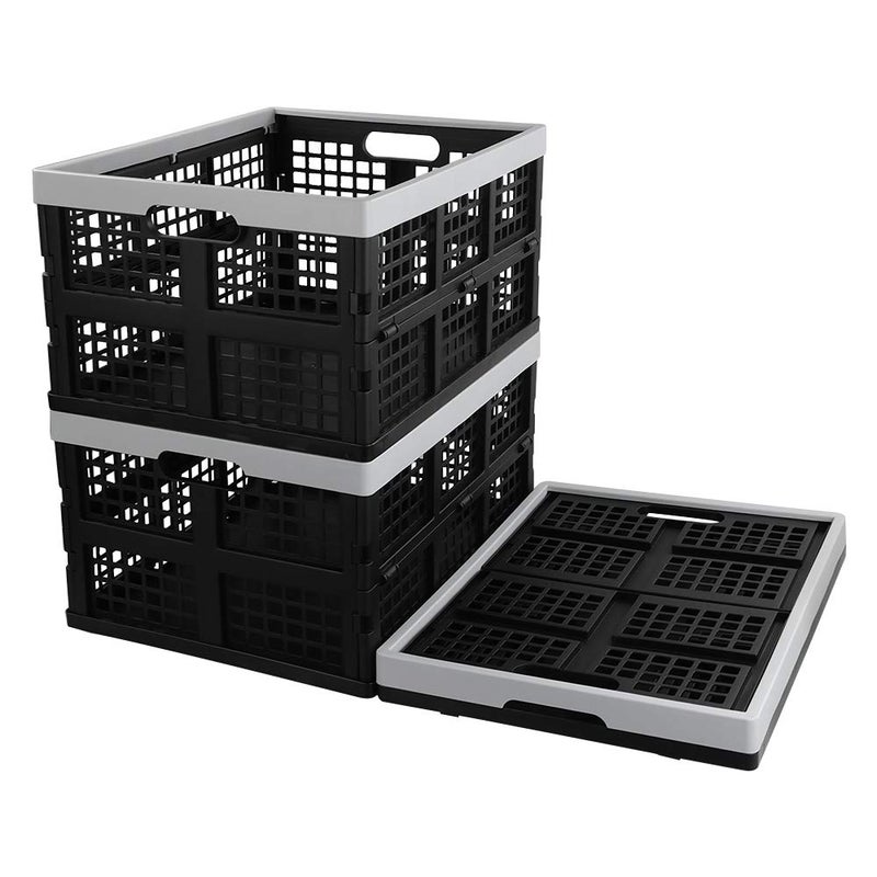 Kekow 28 L Black Plastic Collapsible Storage Basket 3Pack Folding Crates Storage