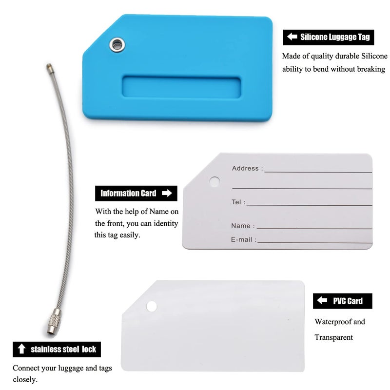 MODENGKONGJIAN 7 Pack Silicone Luggage Tag for Suitcases with Name ID Card, TSA Approved, Privacy Protection Travel Suitcase Tags (Multicolor) - Image 4