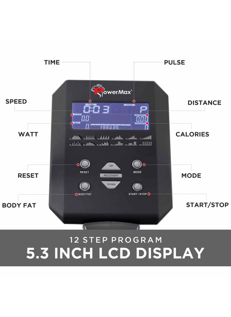 PowerMax Fitness PowerMax Fitness® EH-750 Elliptical Cross Trainer Home Gym Workout Machine Water Bottle Cage, LCD Display, Max User Weight 120kg,Heart Rate Sensor, Anti Slip Pedal & 32 Level Resistance Silver  - Image 3